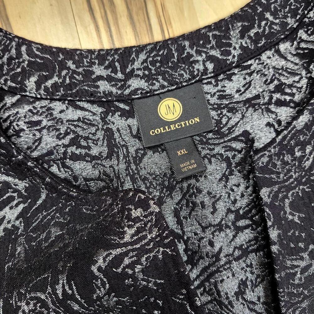 JM Collection Black & Silver Marble Pattern Bell Sleeve Blouse XXL‎ - Picture 2 of 7